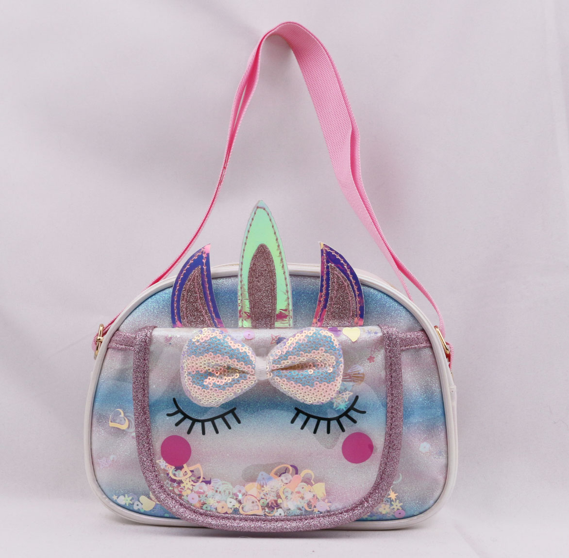 Kids' Holographic Glitter Crossbody Bag | Unicorn & Confetti Decor | Cute Girls Shoulder Ba