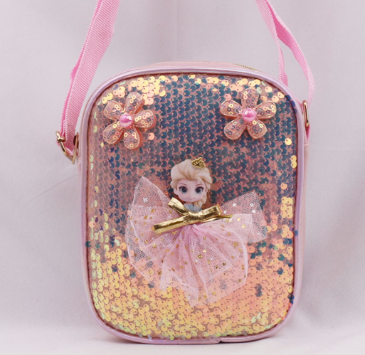 Kids' Pink & Gold Sequin Square Bag | Tulle Princess & Fabric Flower Decor | Cute Girls