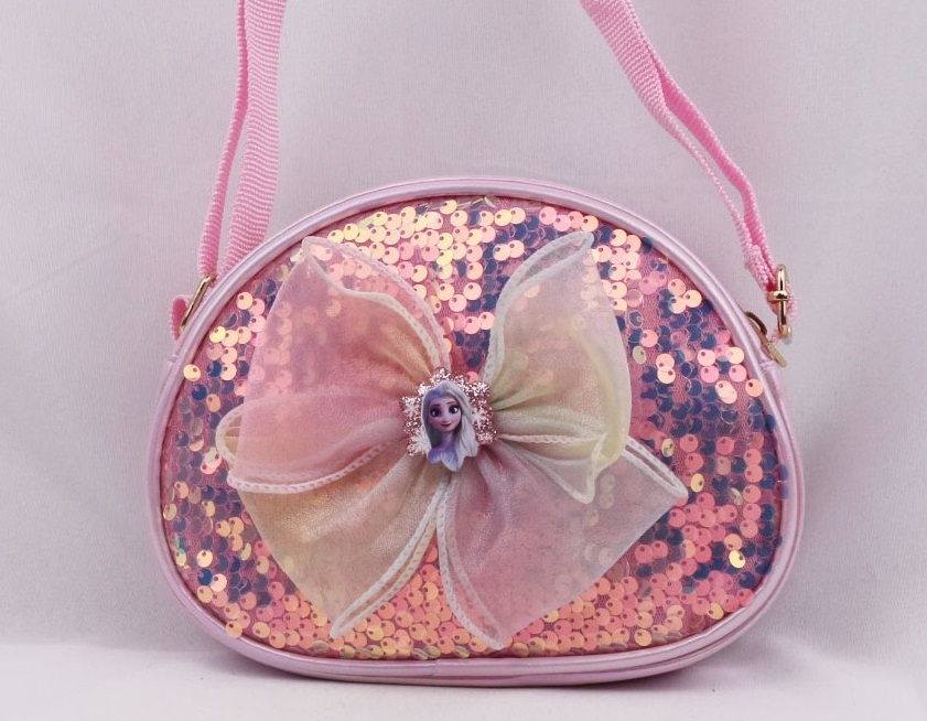 Frozen Princess Style Kids Crossbody Bag | Iridescent Sequin & 3D Bow Decor | Versatile Bag for
