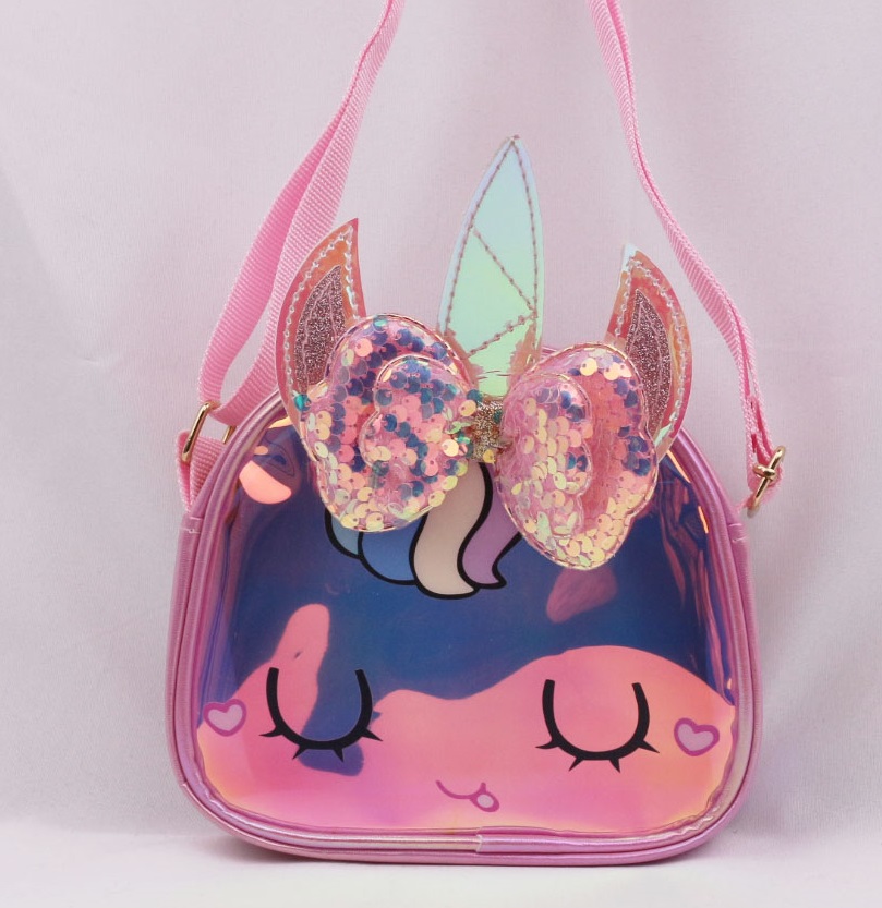 Kids' Holographic Iridescent Semi-Circle Crossbody Bag | Unicorn & Sequin Bow Decor | Cute