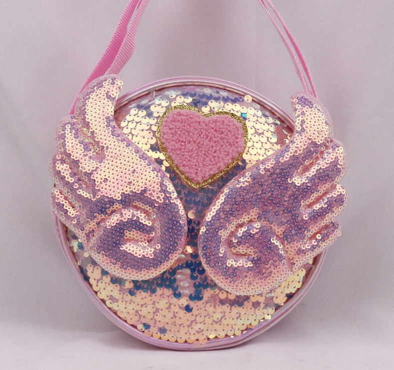 Sweet Dreamy Style Kids Crossbody Bag | Iridescent Sequin & 3D Heart Wing Decor | Versatile Shou