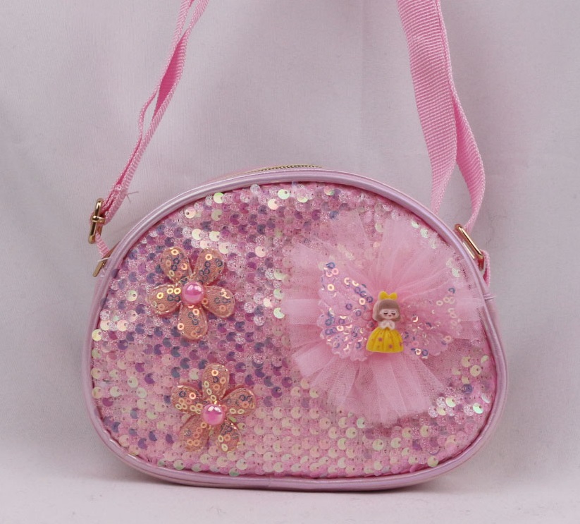 Kids' Pink Sequin Semi-Circle Crossbody Bag | Tutu Princess & Pearl Flower Decor | Cute Gir