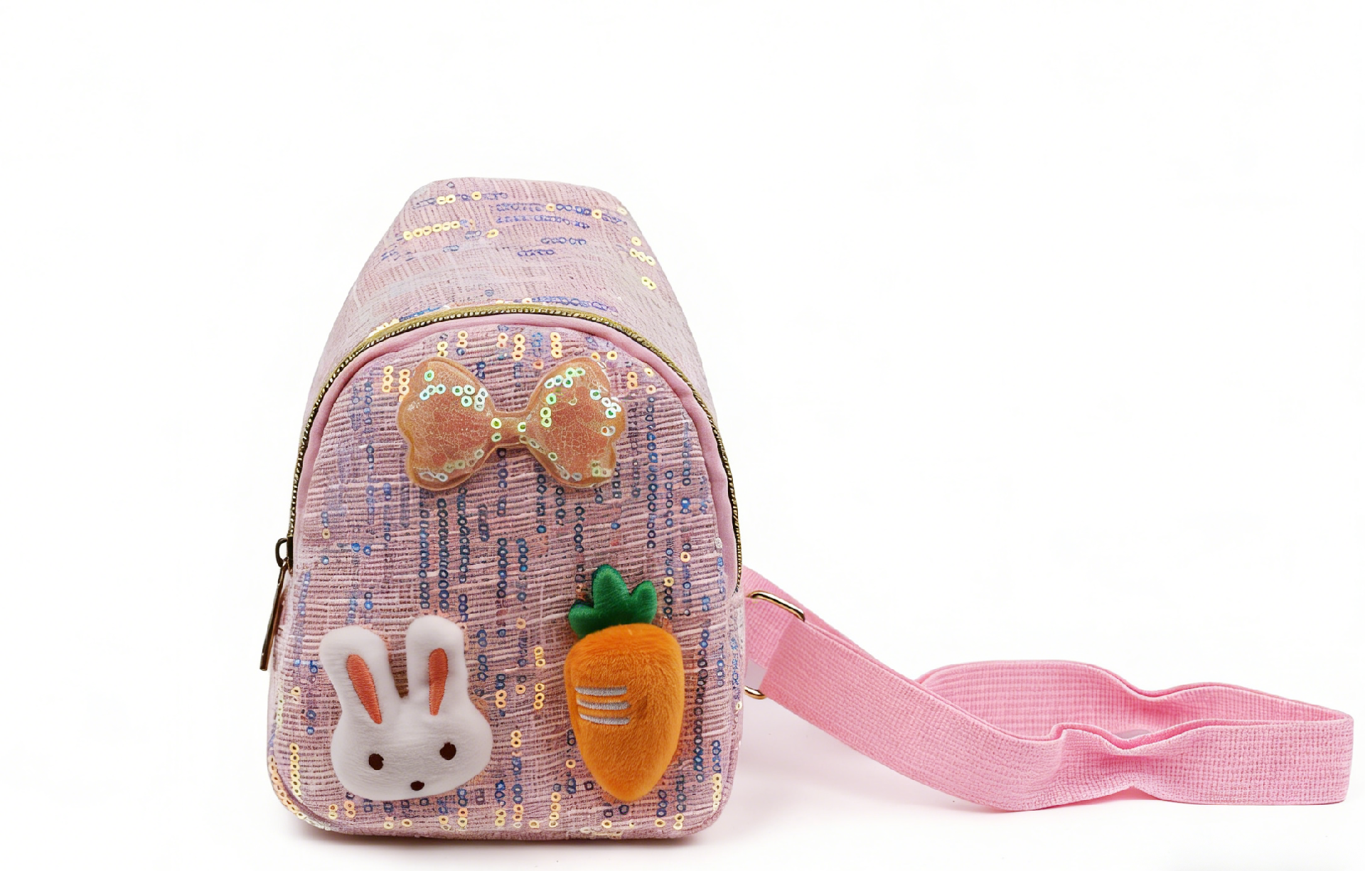 Kids Cute Bunny Carrot Sequin Chest Bag, Girls Bow Princess Crossbody Pouch