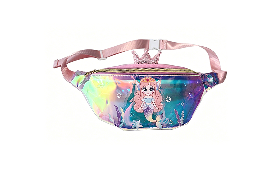 Girls Transparent Holographic Mermaid Waist Bag Kids Fanny Pack with Glitter Crown for Gift