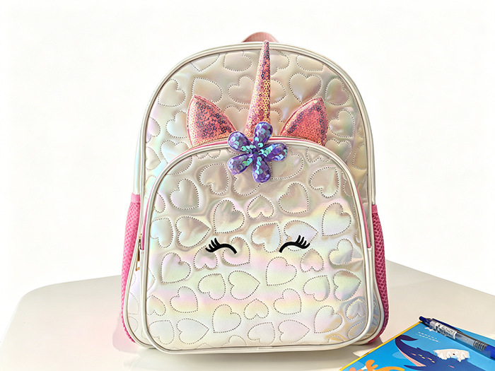 Cute Holographic Unicorn Backpack for Girls - Sparkly Sequin Kids School Bag with Water Bottle Pocke