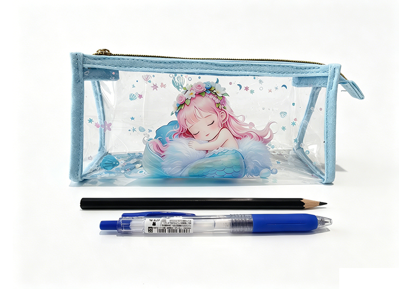 Clear Mermaid Pencil Case for Girls - Blue Transparent PVC Pen Pouch Sparkly Clear Mermaid Pencil Ca